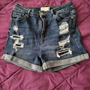 Wax Jean Women's Distressed Denim Shorts - Blue